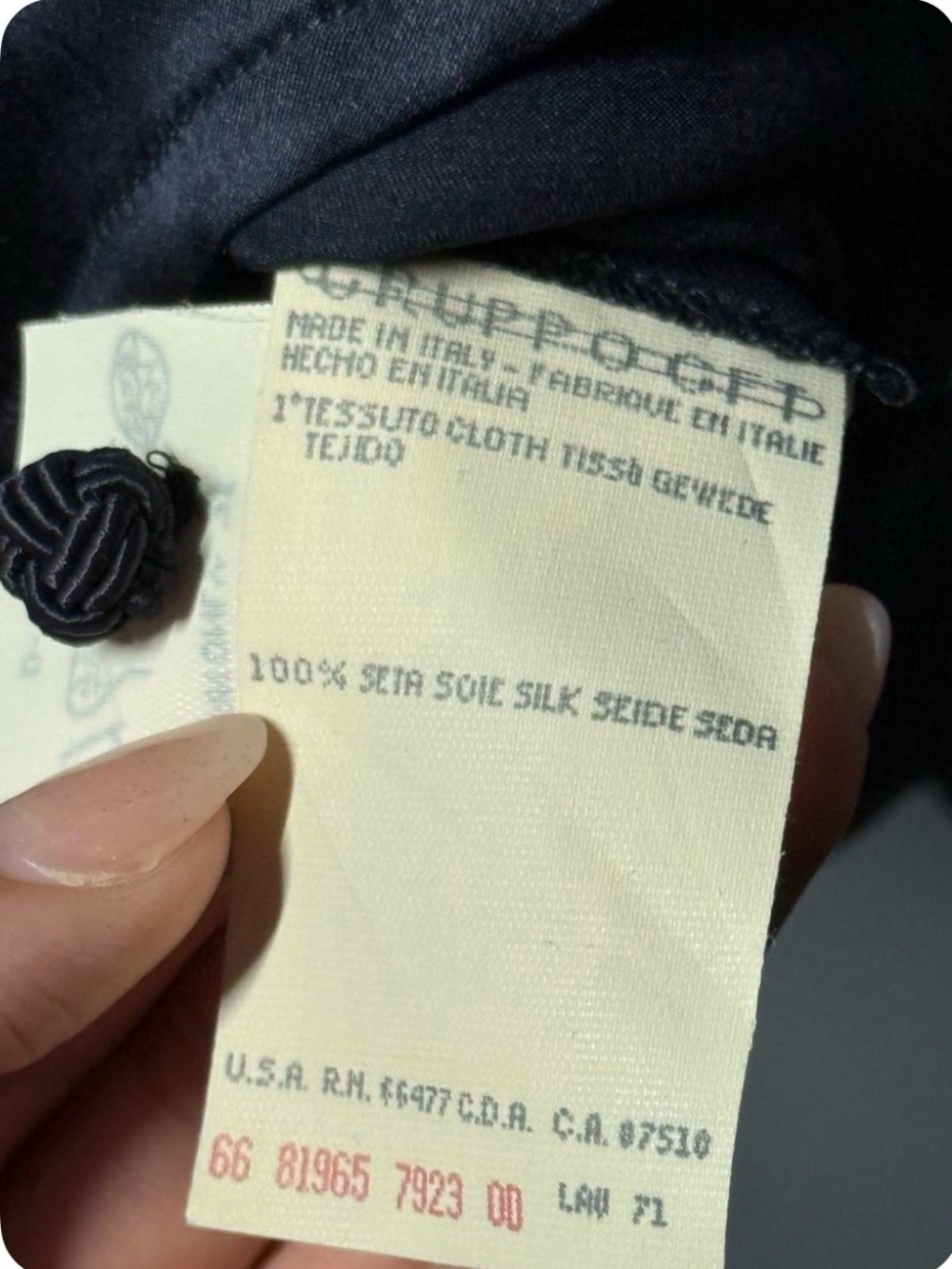 VTG Valentino Miss V 100% Silk Satin Navy Blue Black Lace Blouse Italy 14 / 48 - Picture 6 of 10